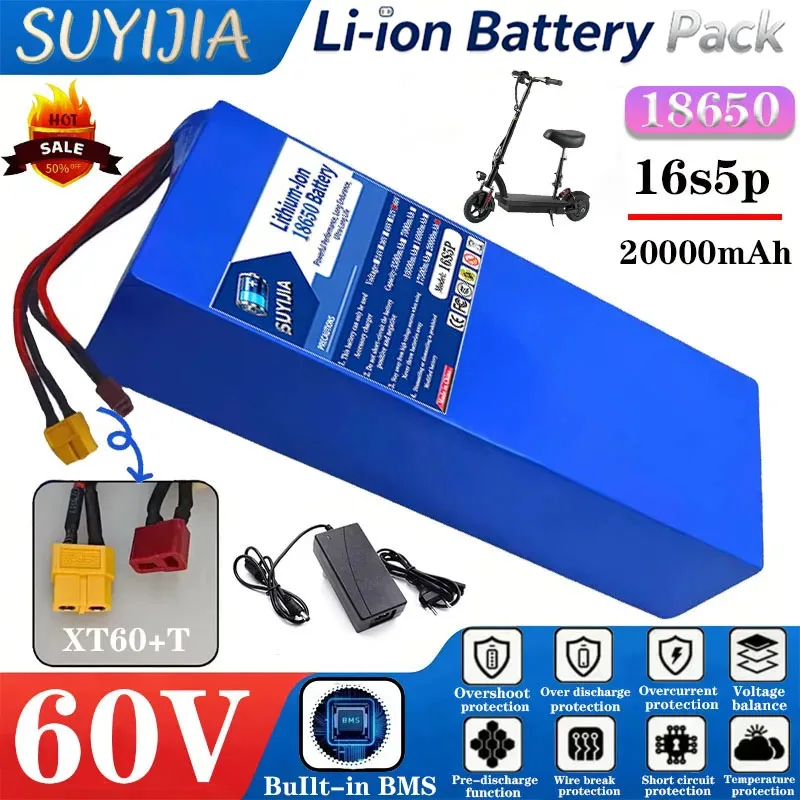 2026 nouvelle batterie Lithium-Ion 60V 16S5P 20Ah avec capacité réelle 100% 60V 1500W batterie 18650 batterie d'origine