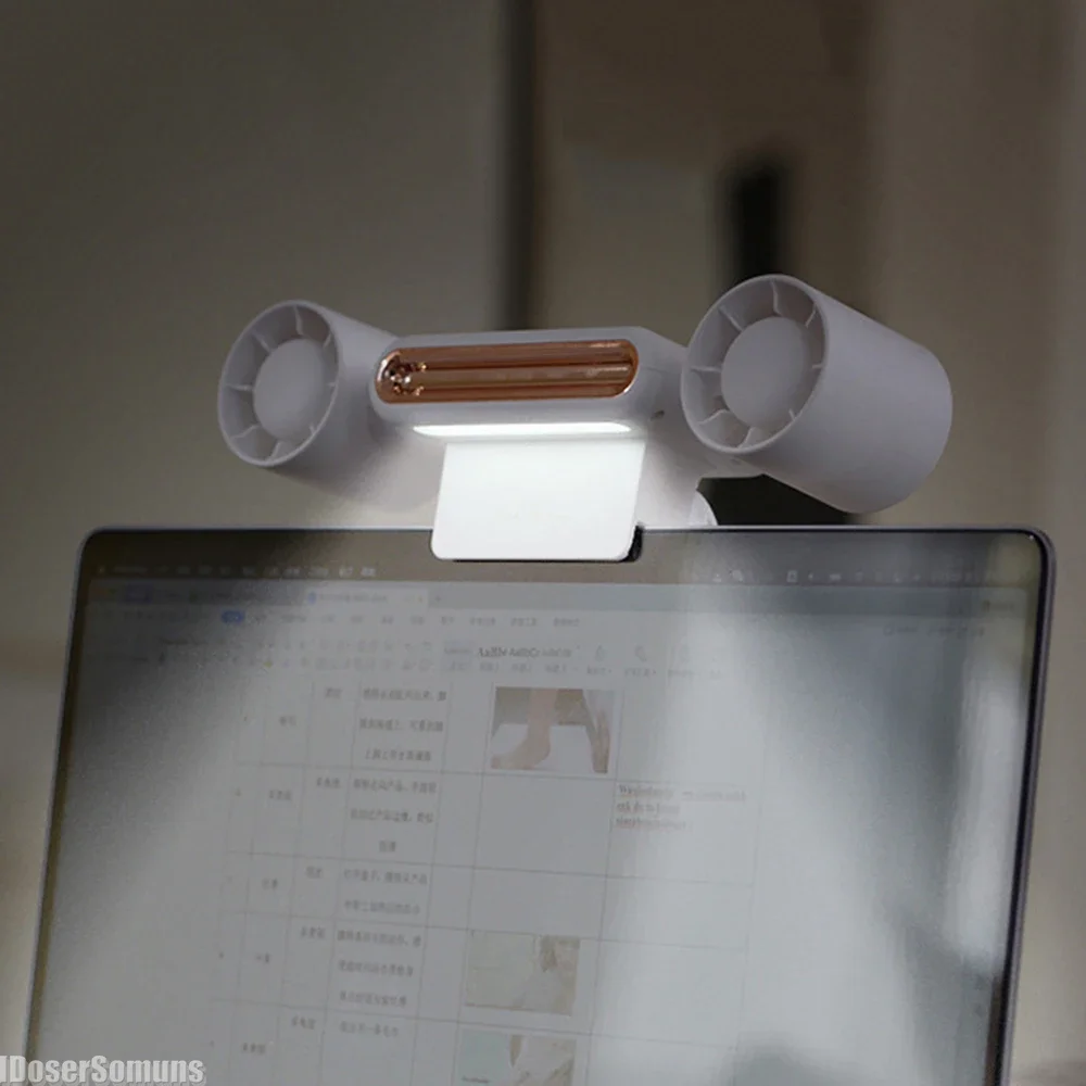 Computer Screen Small Fan USB Bladeless Clip Fan Portable Mini with Night Light Three Speed Adjustable Hanging Screen Fan