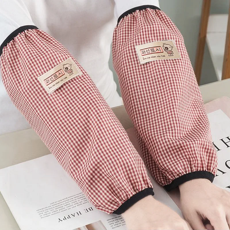 Women's Cotton Plaid Sleeve Waterproof Oversleeves Housework Cleaning Anti-Dirty Arm Sleeves Warm Autumn and Winter Oversleeve image 3