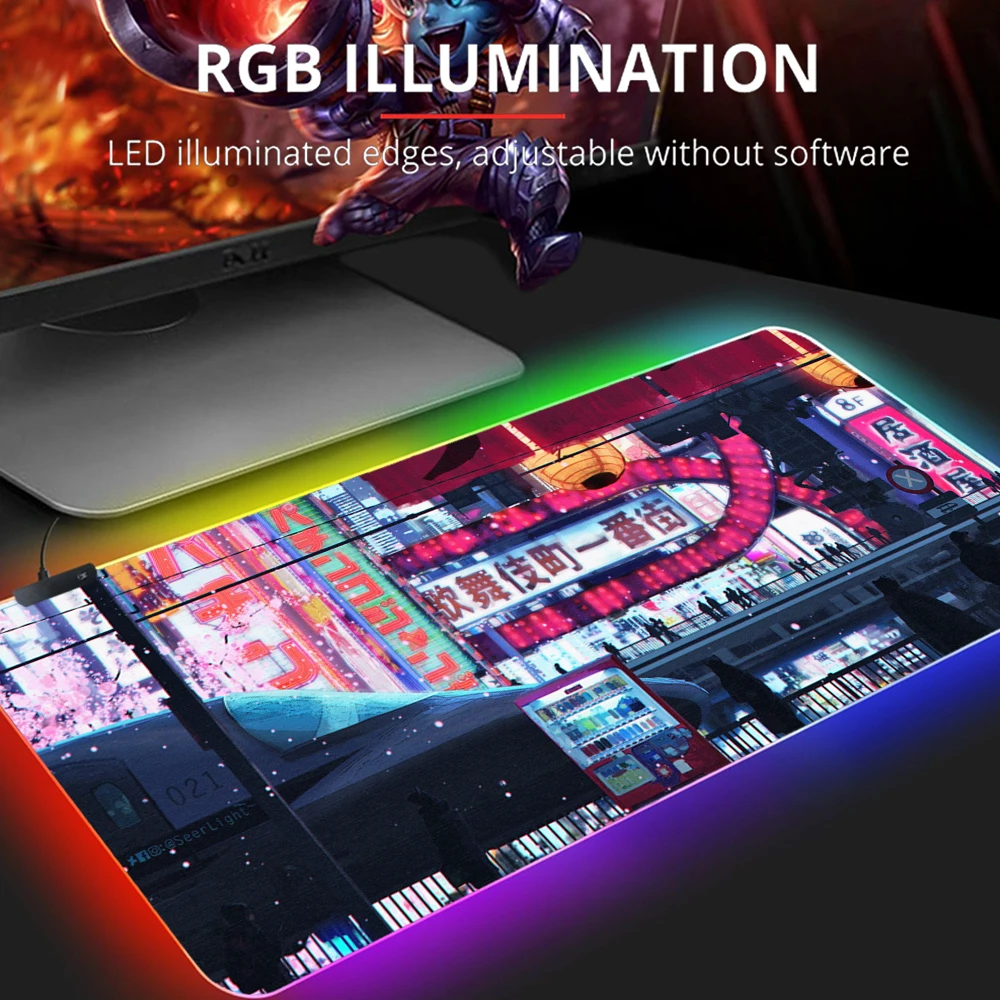 

RGB Mousepad Creative Japanese Architecture RGB LED Mouse Pad Table Mat Neon Computer Gamer Laptop Keyboard Xxl Desk Mat Pad