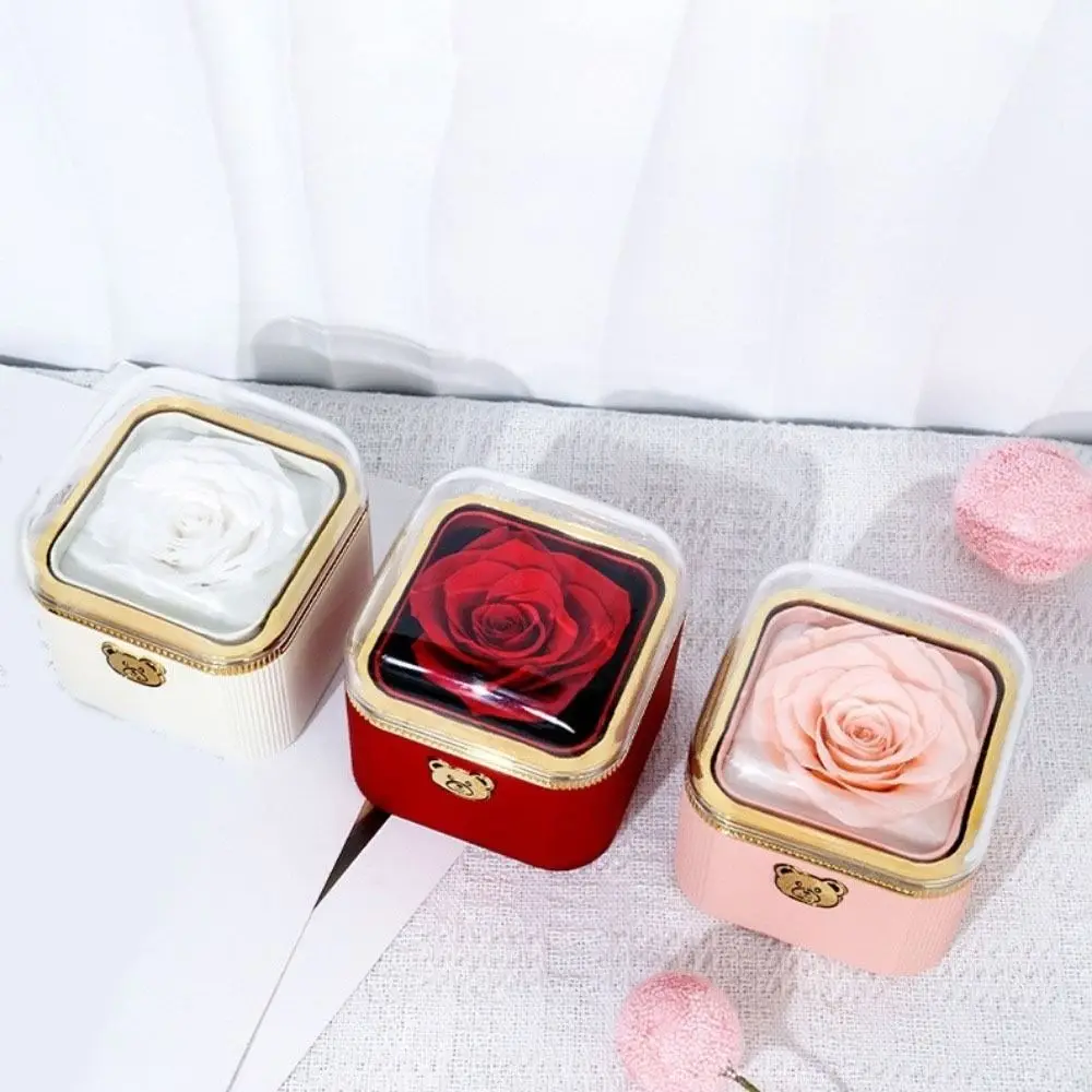

Creative Cute Flip Necklace Box Dustproof Automatic Rotating Rose Box Romantic Plastic Necklace Storage Case Birthday