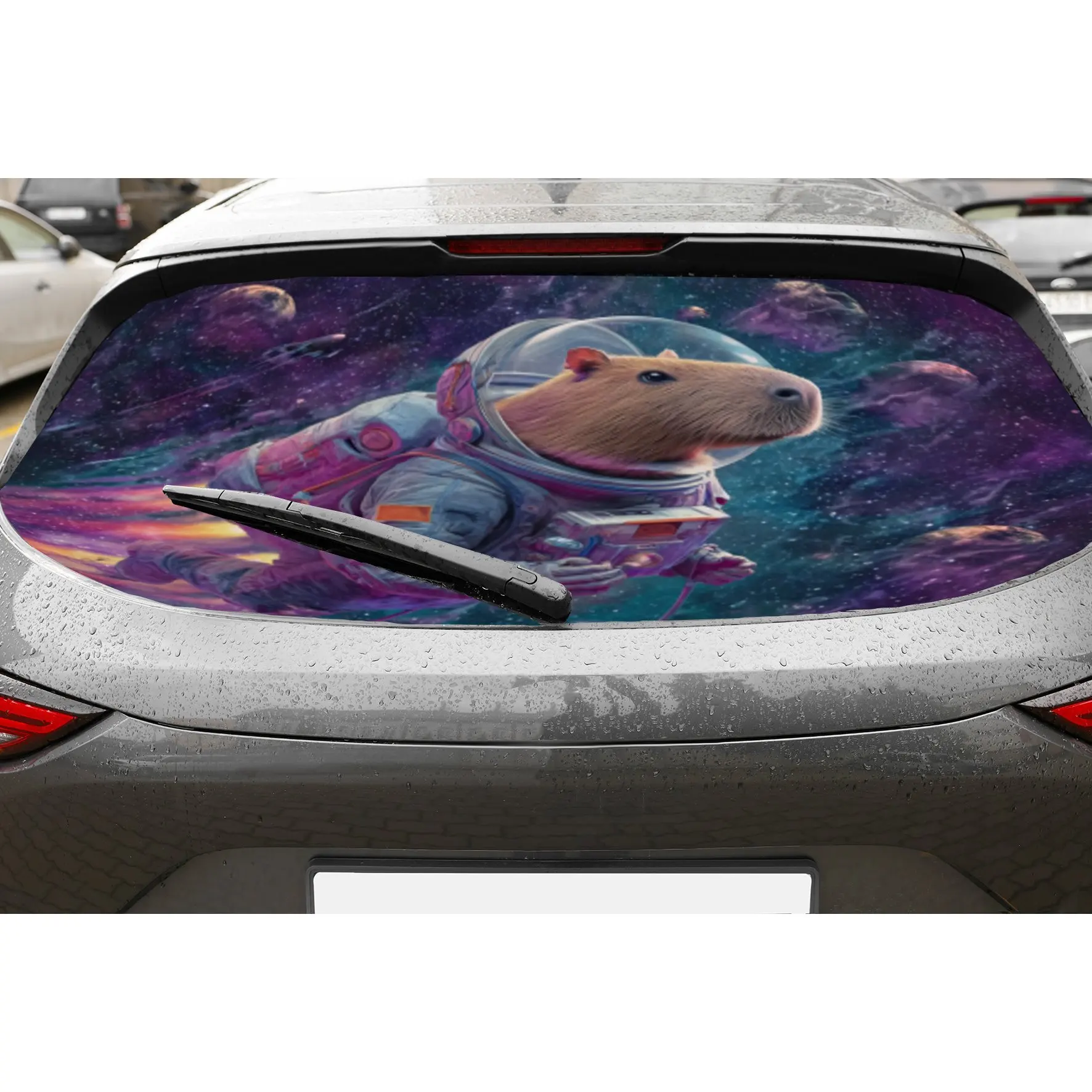 كابيبارا للسباحة في الفضاء مادة PVC ذاتية اللصق مقاومة للماء ملصق نافذة السيارة الخلفية، سهل اللصق دون السقوط، وات #1