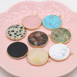 Charms Natural Agates Stone Pendant Round Natural Damation Jasper Malachite Pendant for Making DIY Jewerly Necklace 31x36mm