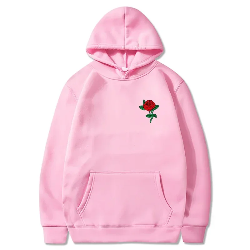 Autumn New Hip Hop Streetwear Fashion Hoody Rose Printed Fleece Pullover Casual Mens Women Hoodies Sweatshirts