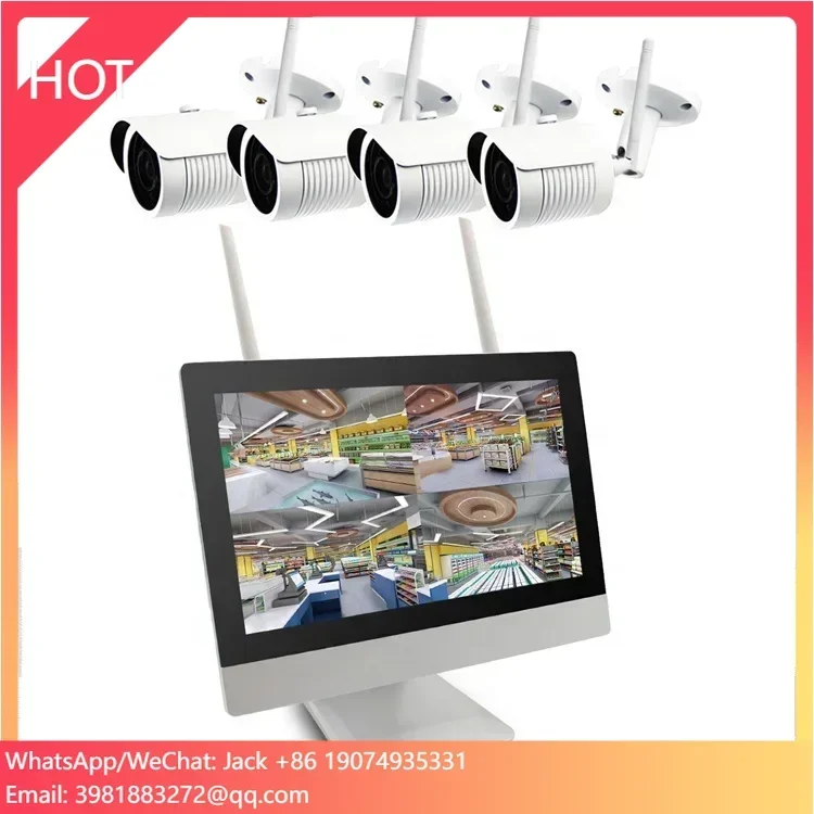 

CANTONK WiFi Smart Home Security 12 Inch LCD Screen 4CH 1080P Wireless CCTV Camera System H.265 ALL IN ONE NVR Kits