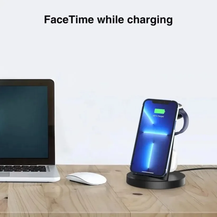 Portable Wireless Charger For iPhone Apple Watch AirPods 4 In 1 Stand Fast Station Dock USB Safe Black White Case view 2