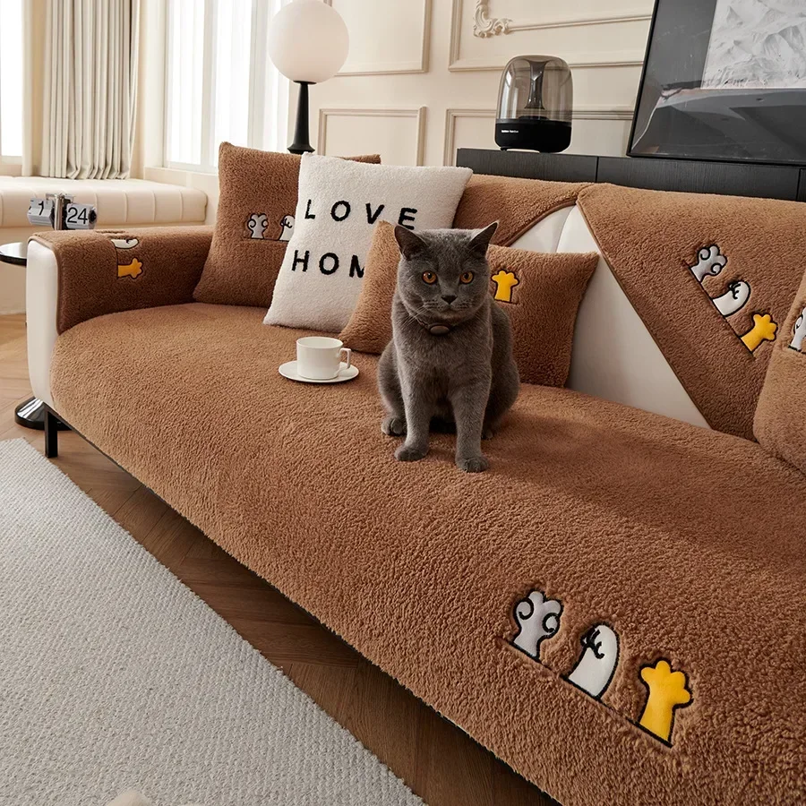 

Winter Thicken Sofa Towel Solid Color Lamb wool Plush sofa cushion Corner Soft Slipcovers for Living Room Decor Couch Cover