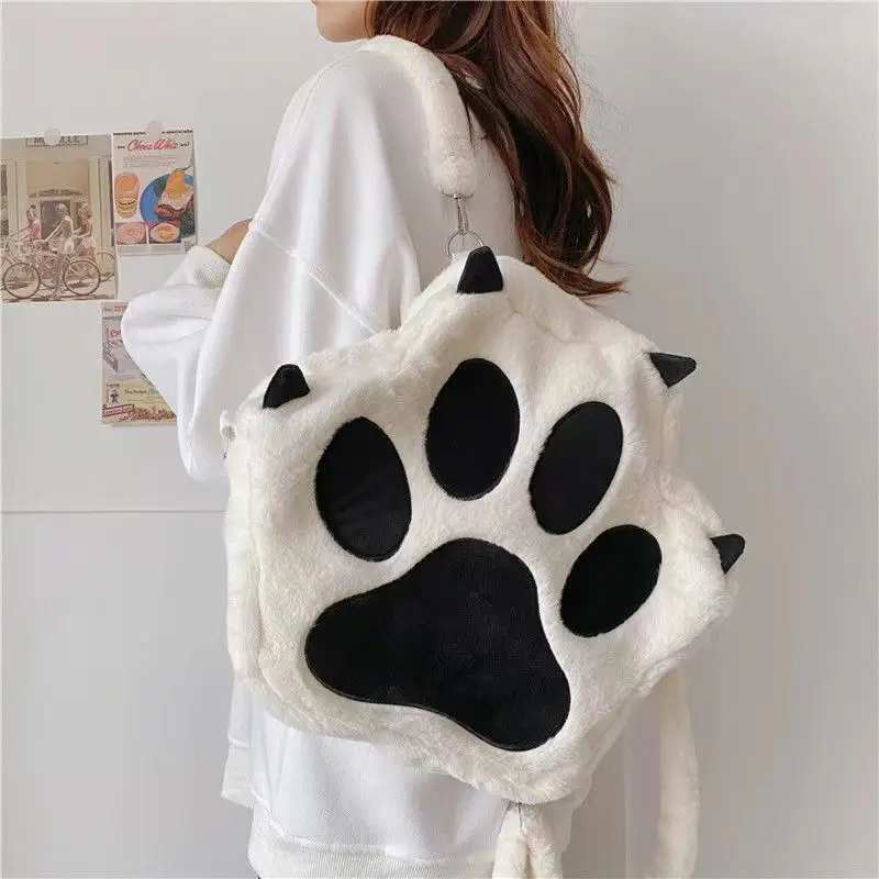 Cute Cat Claw Plush Backpack Large Capacity Women Plush Crossbody Bag Girl Cartoon Fluffy Storage Shouder Bag School Bags Gift