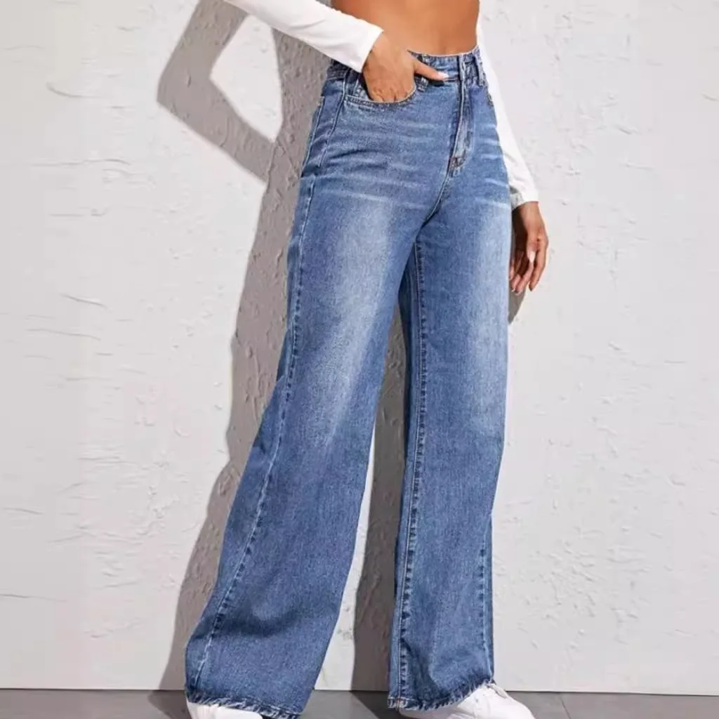 2024 New Women\'s Denim Pants High Waist Loose Wide Leg Pants Women\'s Pants Retro Denim