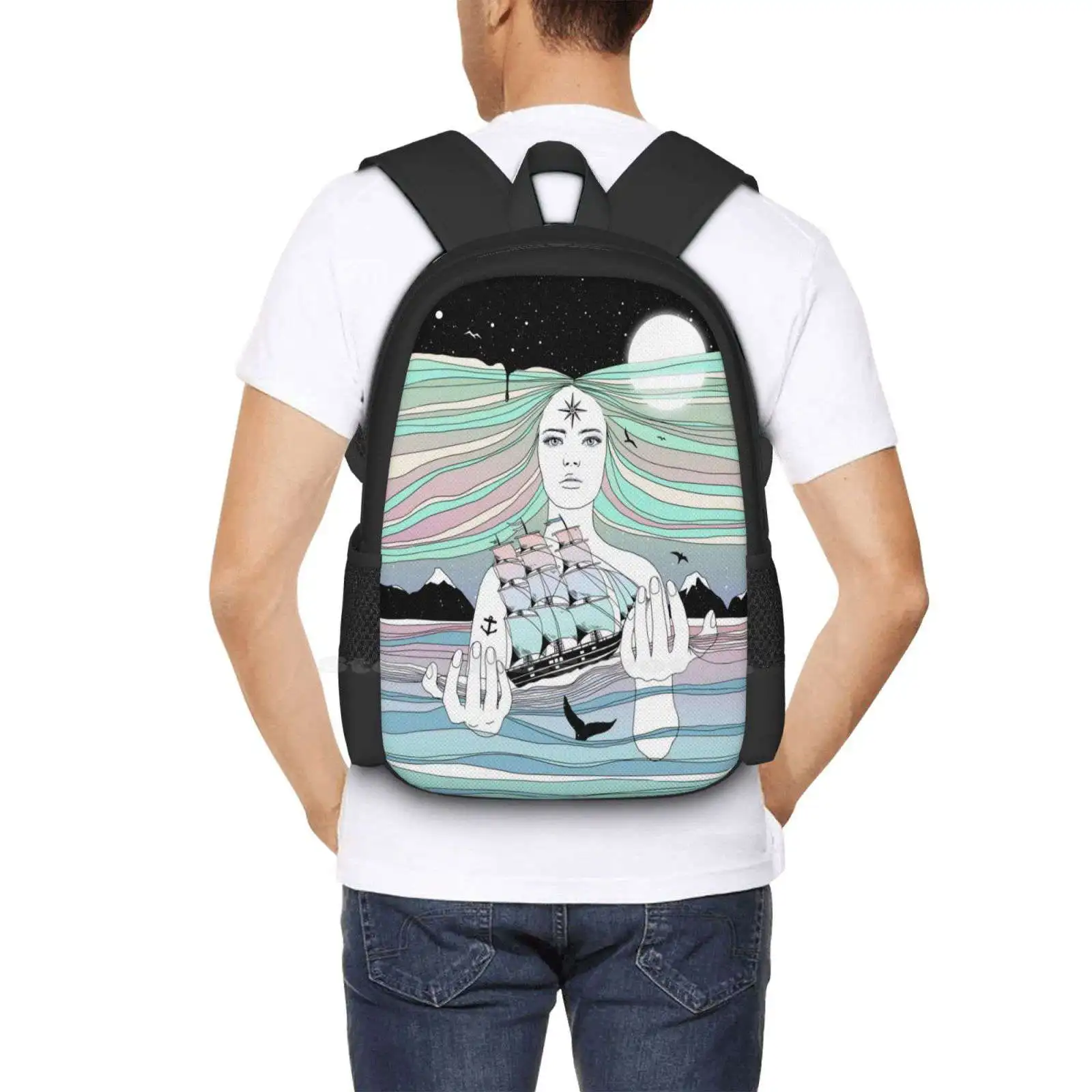 Mochila con estampado 3D para estudiantes, bolsa de viaje espacial, Sky Ship Ocean, viaje A una mayor existencia (tu vida en tus manos)