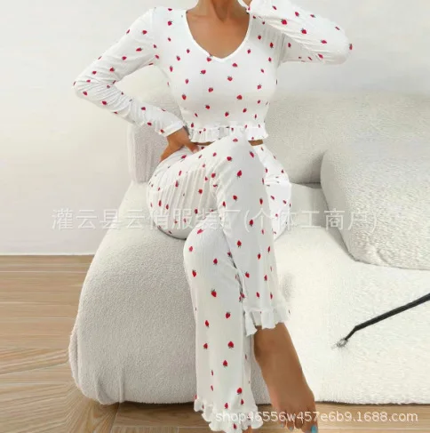

Summer outfits for women new European and American pajamas long-sleeved trousers casual can be worn outside conjunto para mujer women loungewear conjunto para mujer