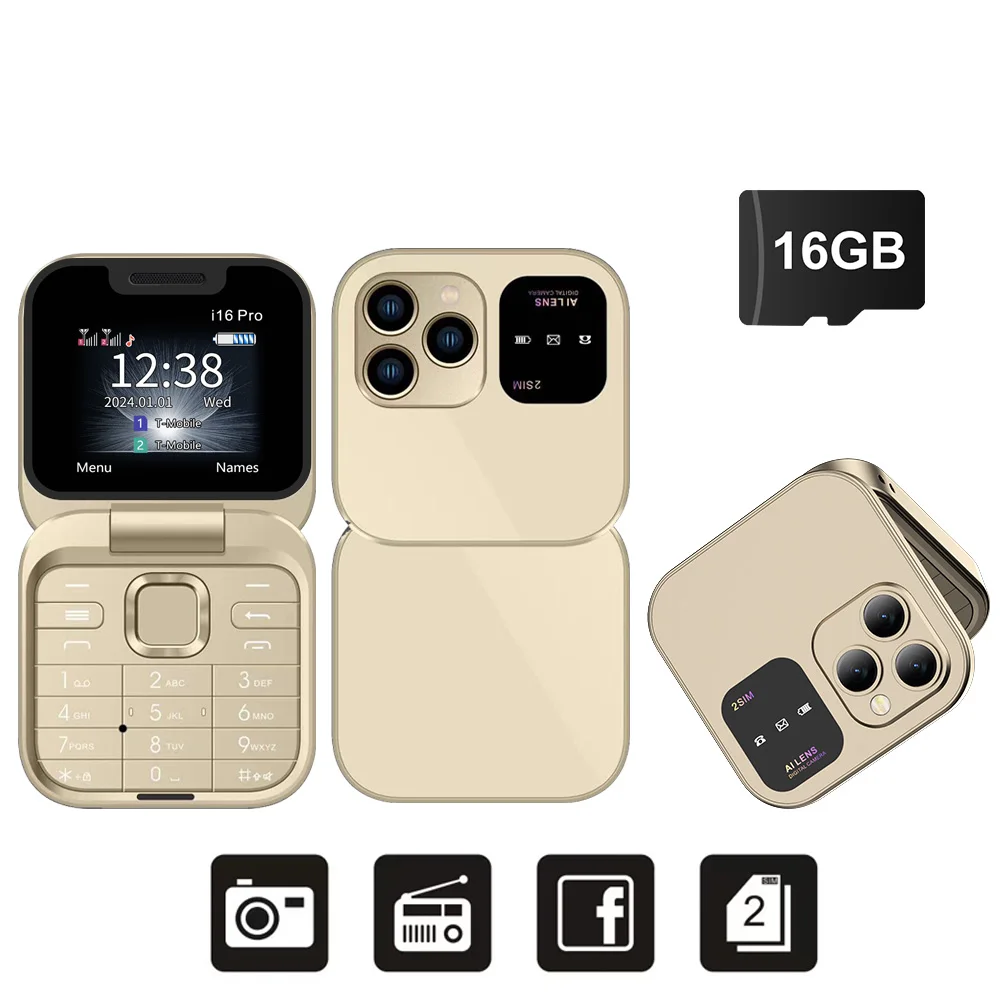 SERVO I16PRO 2G GSM Dual-SIM Klapp-Minihandy mit Automatischer Anrufaufzeichnung, Kurzwahl, Magischer Stimme, UKW-Radio, Kleines Faltbares Telefon mit Typ-C-Anschluss
