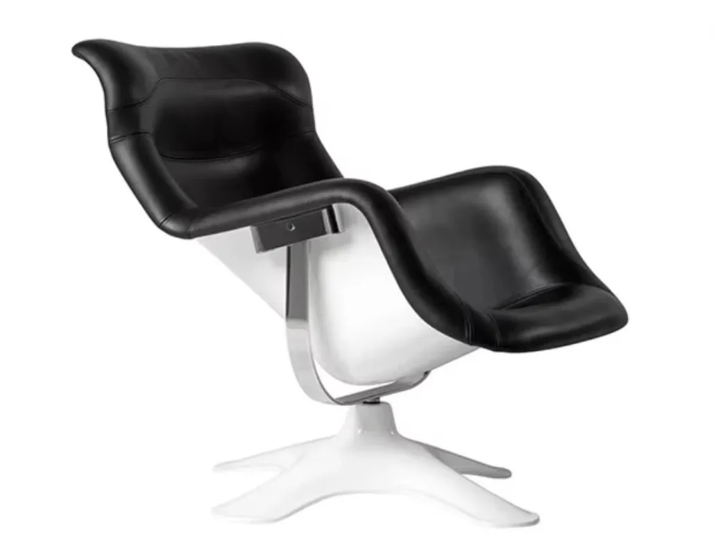 Modern Black Microfiber Leather Revolving Glossy White Base Lounge Chair Living Room Hotel Apartment Bedroom Ergonomic Chair