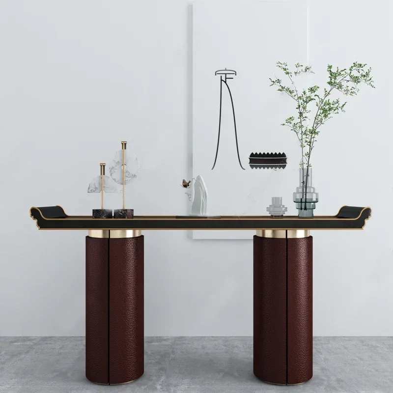 A16 New Chinese style simple and light luxury entrance table retro red striped club art solid wood end viewing platform