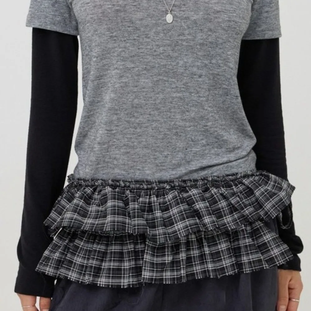 Hip-hop Layer Outfits Plaid Skirt Sweet Shirt Extender Lace Up Hip Scarf Y2K Korean Style Ruffled Edge Waistband