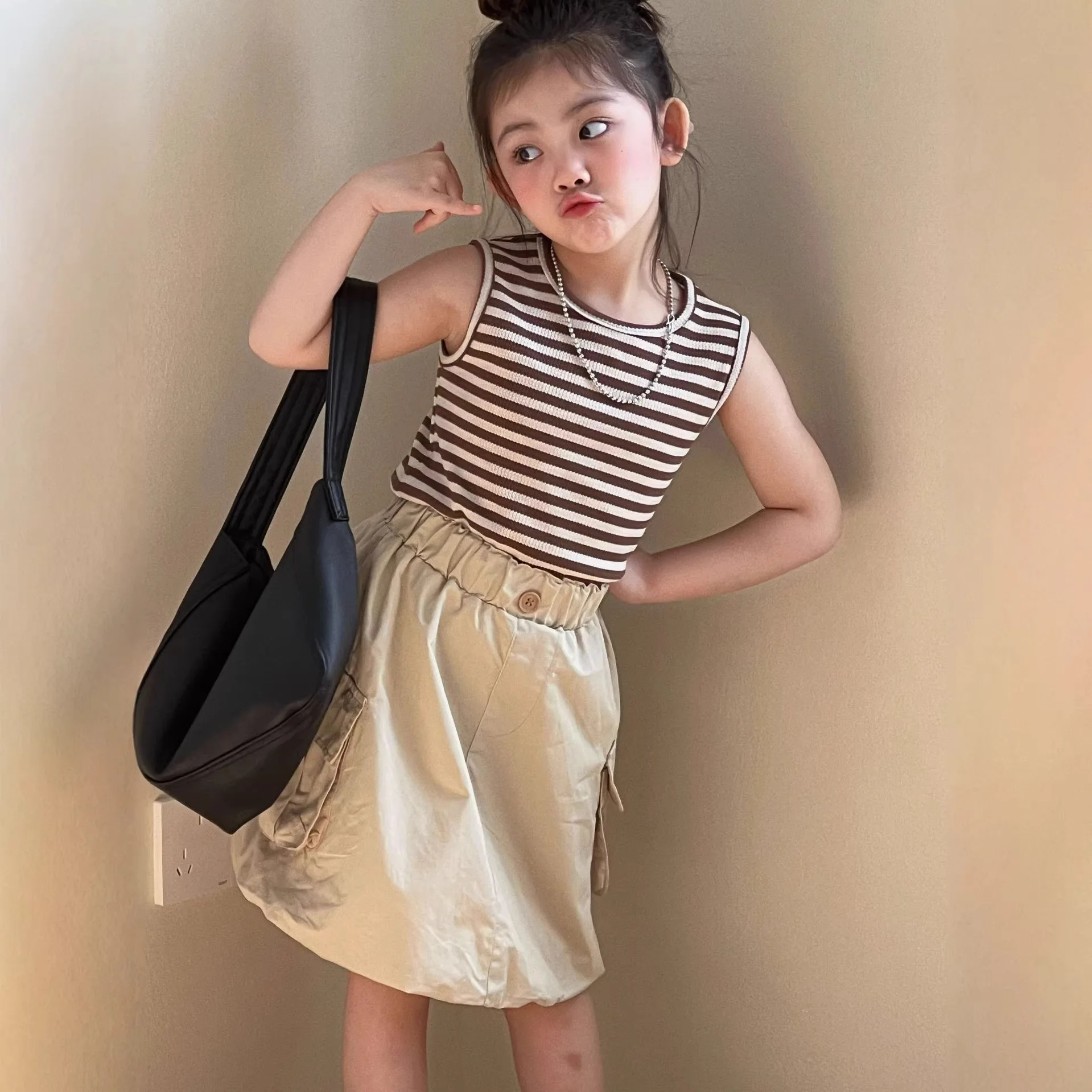 

Girls Set 2026 Spring Summer New Korean Version Striped Vest Workwear Half Skirt Set Daily Casual Fashion Stylish Versatile