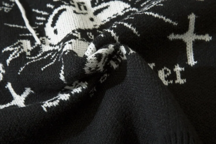 2025 Autumn and Winter New Fashion Street Style Niche American Jacquard Fringed Vintage Couple Knitted Sweater