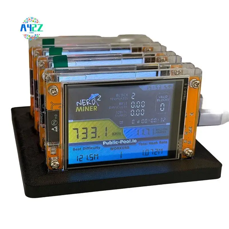 

A42Z-4PCS 735KH/S Nmminernerdminer+4 Slots Stand Upgraded Bitcoin Crypto Solo Lottery Miner 2.8 Inch Smart Display Miner