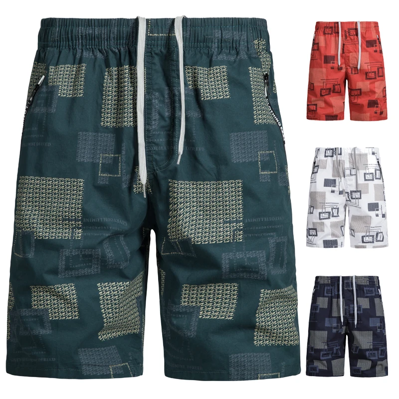 Summer Beach Shorts Multiple Pockets Large Size Sports Casual Shorts Half Pants White Green Print Shorts Man Streetwear