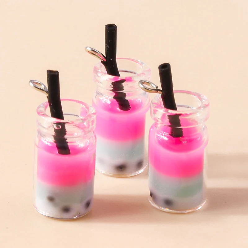 10pcs Cute Beverage Drinks Bubble Tea Charms Pendants for DIY Dangle Earrings Bracelet Necklace Pendants DIY Jewelry Accessories