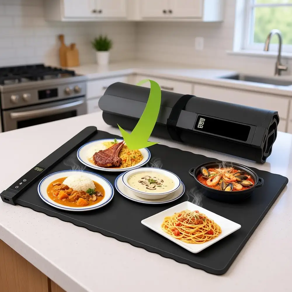 

Portable Rollable Food Warming Mat, 24x15.75 Inch, Grey, Ideal for Parties and Everyday Use