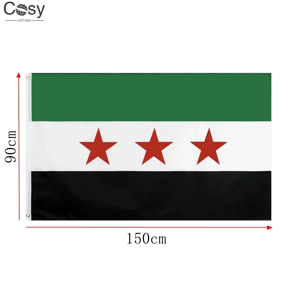 90x150cm Syria Flag, The Syrian Arab Republic Syrian Three Star Flag for Decoration Four Hole Polyester Outdoor Decor