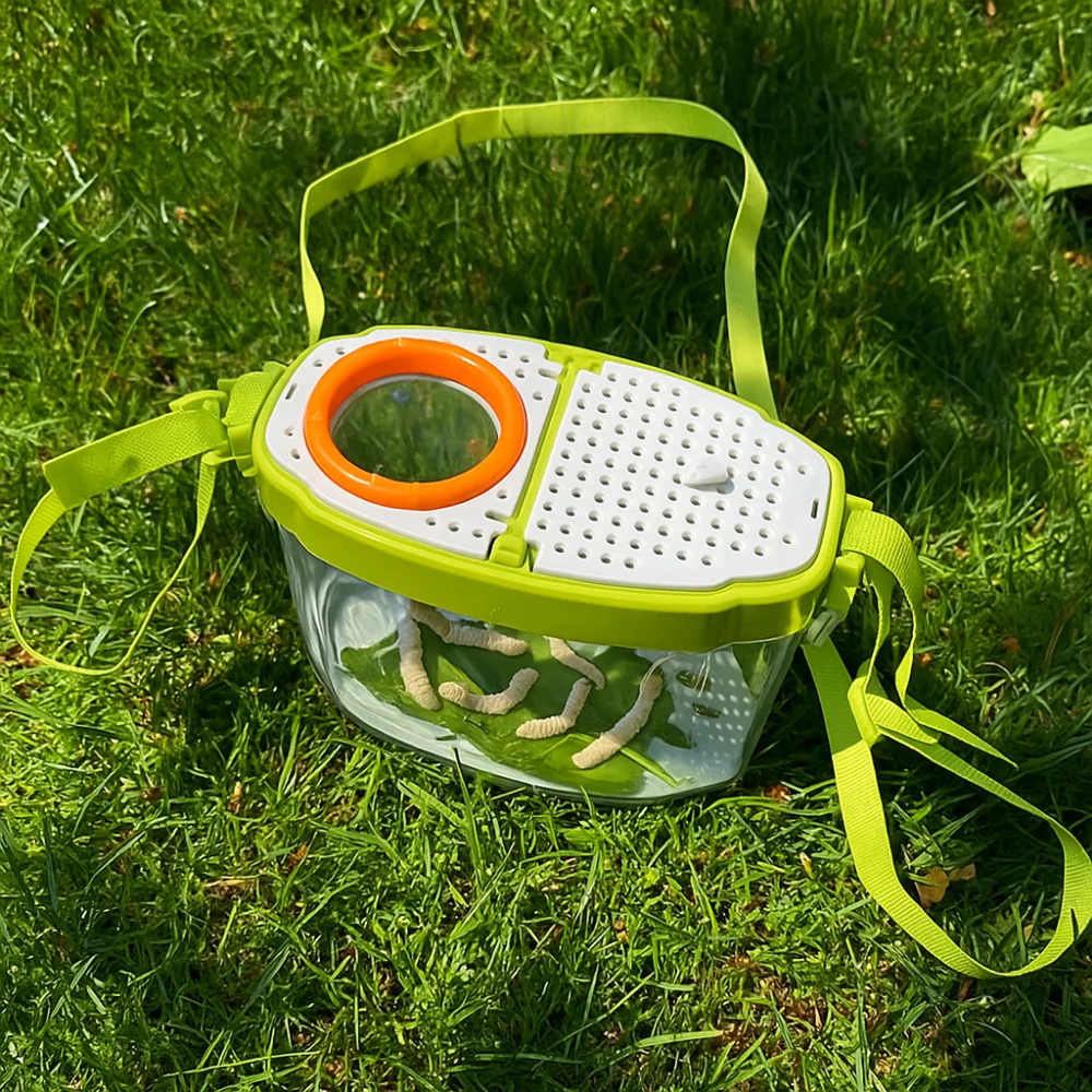 

5X Magnifying Glass Insect Observation Box Kit Breathable Anti-escape Silkworms Breeding Tank Multifunctional Removable