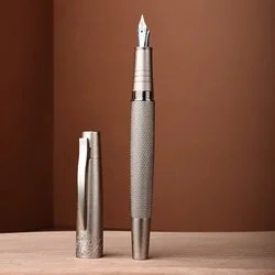 Hongdian 6013 Black Metal FountainPenTitanium /Silver EF/F/Bent Nib with Clip Converter Excellent Business Office Ink Pen