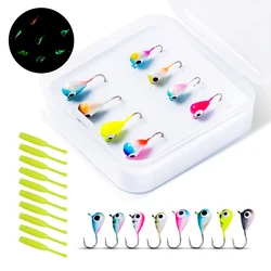 Goture 18pcs/set Tungsten Jigs Ice Fishing Lure Sink Fast Luminous Bait Artificial Winter FIshing Lure with 10pcs Soft lures