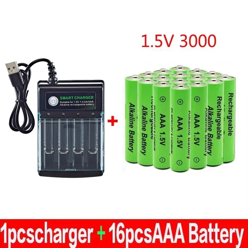 100% New AAA Battery 3000 MAh Rechargeable Battery AAA 1.5 V 3000 MAh Rechargeable New Alcalinas Drummey + Charger