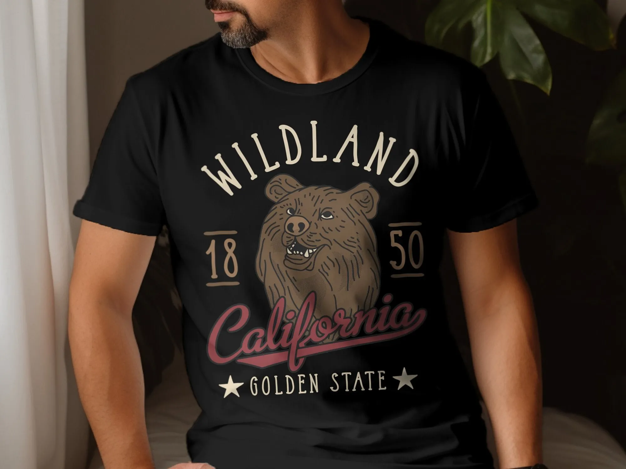 Men's Vintage California Bear T Shirt Retro Wildland 1850 Golden State Casual Summer Fashion Idea