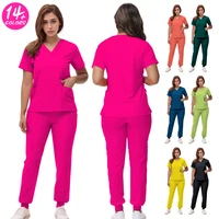 Uniformes elásticos de enfermera, Top con cuello en V, pantalones para correr, conjuntos de ropa de trabajo quirúrgica, traje de enfermería para dentista, traje de médico de Hospital S21
