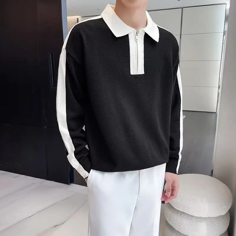 Fashion City Straight Tube New 2022 Lazy Sweater Sweater Autumn Lapel Men's Pullover Long Sleeve Trend