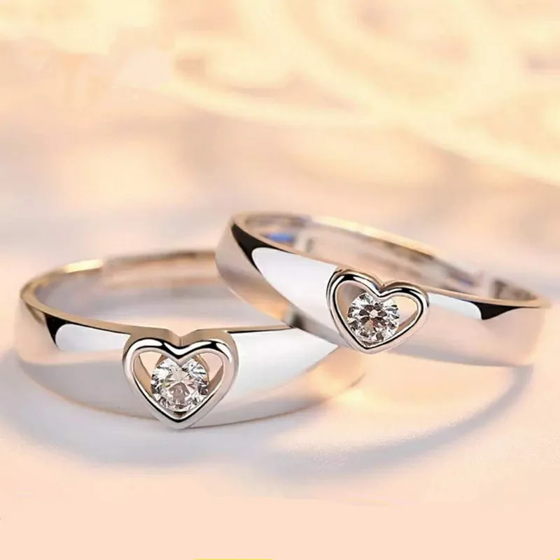 Luxury AAA Zircon Heart Couple Rings for Women Men Romantic Flower Paired Rings Set Charm Promise Wedding Jewelry Accessories