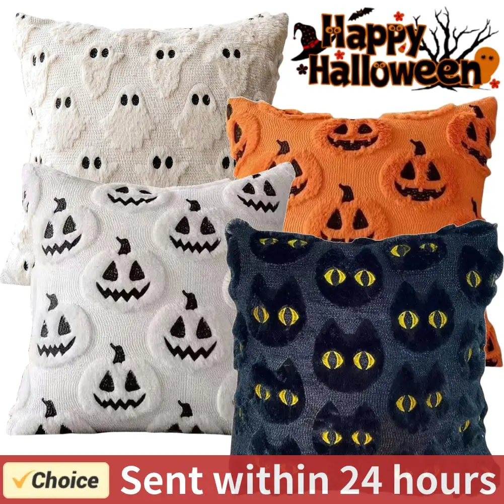 Halloween-Plüsch-Kissenbezug aus Kunstfell, bequemer weicher Kissenbezug, Geister- und Kürbis-Kissenbezug für Couch, Sofa, Schlafzimmer, Heimdekoration