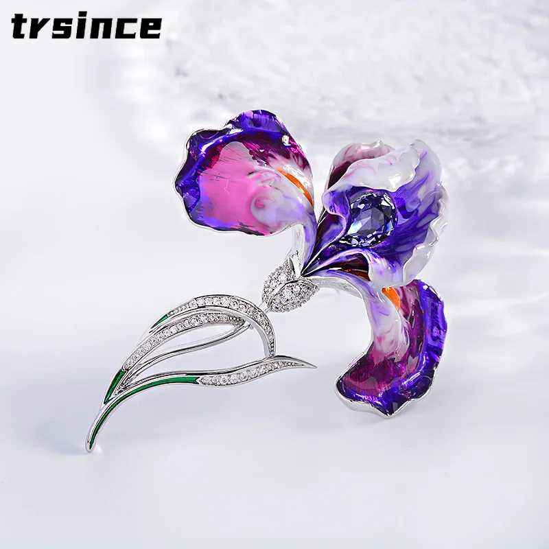 Heavy-duty Fashion Elegant Iris Brooch High-end Purple Crystal Brooches Luxury Temperament Pin Accessory Bright Rhinestone Pins