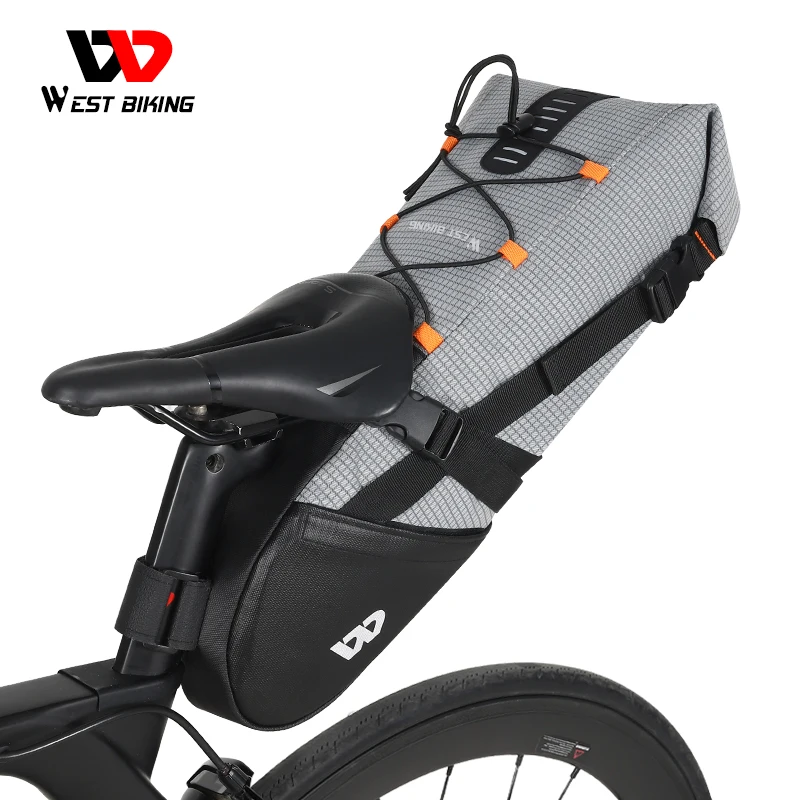 WEST BIKING Bicycle Saddle Bag 10L Foldable Under Seat Bike Bag 100% Waterproof Tools Pannier MTB Road Cycling Tail Rear Bag