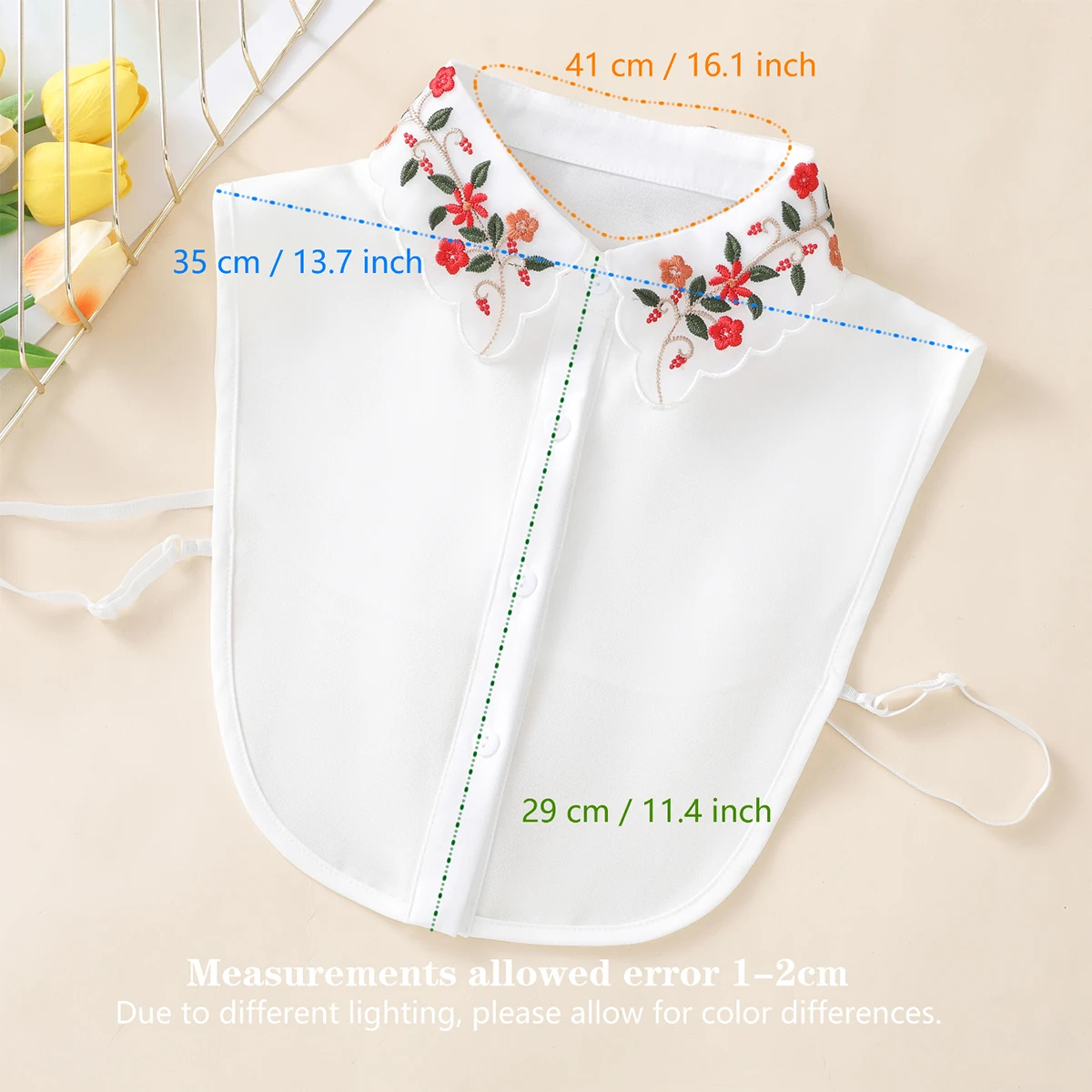 Ladies Fashion Embroidered Colorful Flower Collar with Sweater Bottom Shirt Versatile Detachable Chiffon Fake Collar