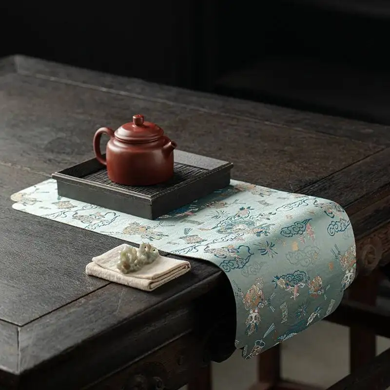 Brocade Tea Mat Auspicious Dragon Chinese Style Table Runner Waterproof Tea Flag Dry Foam Mat Portable Tea Tablecloth Tea view 4
