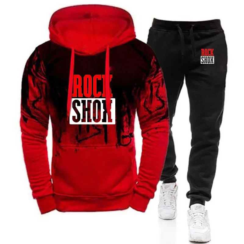 Rock Shox Shock Suspension Mountain Mtb 2024 Men's New Harajuku Style Gradient Color Hooded Set Sweatshirt +Pant Two Piece Suit