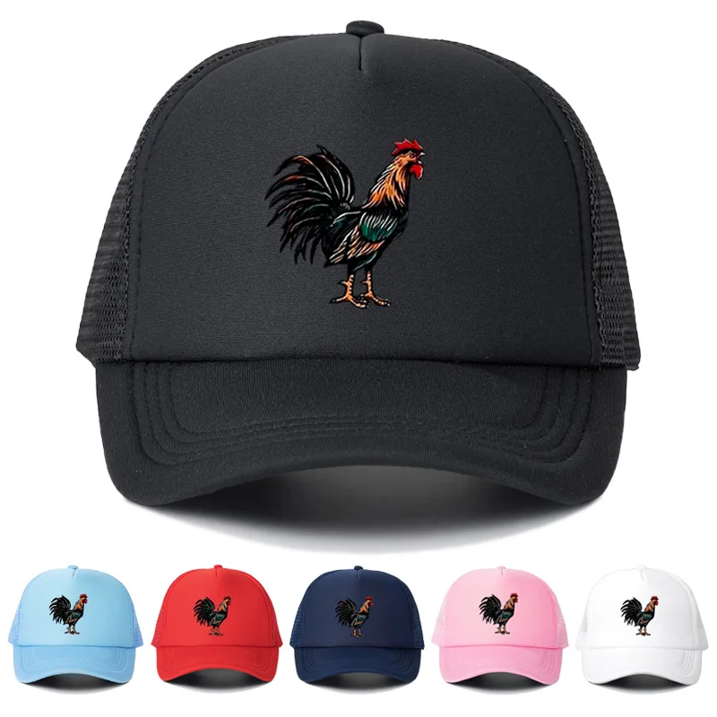 

Rooster Print Trucker Hat Mesh Cap Unisex Baseball Cap for Men Women, Casual Outdoor Sun Hat Summer Breathable Headwear