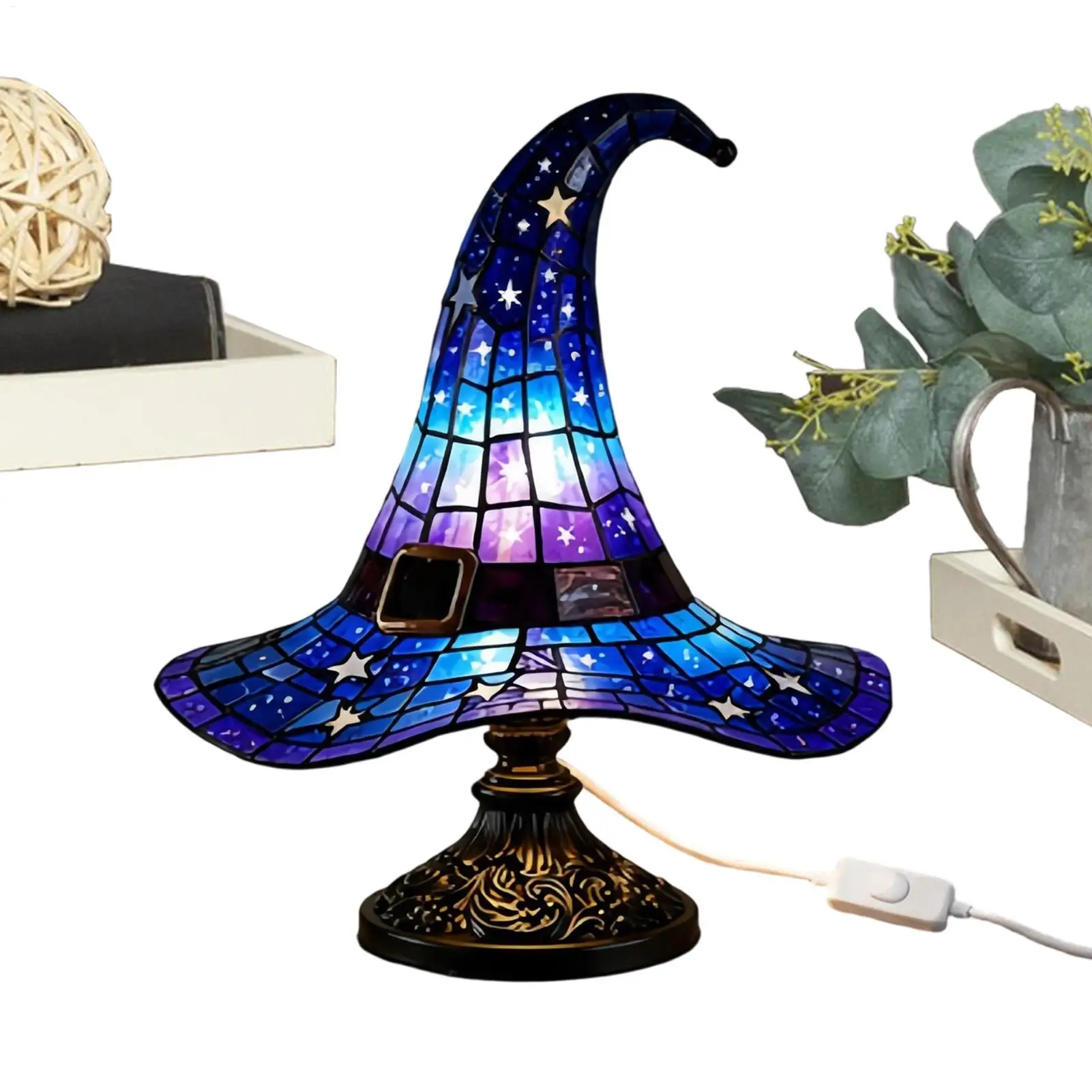 Witch Hat Table Lamp Modern Stained Glass With Usb Luxury Resin Warm Creative Night Light Hotel Lamps Bedroom Bedside Decoration