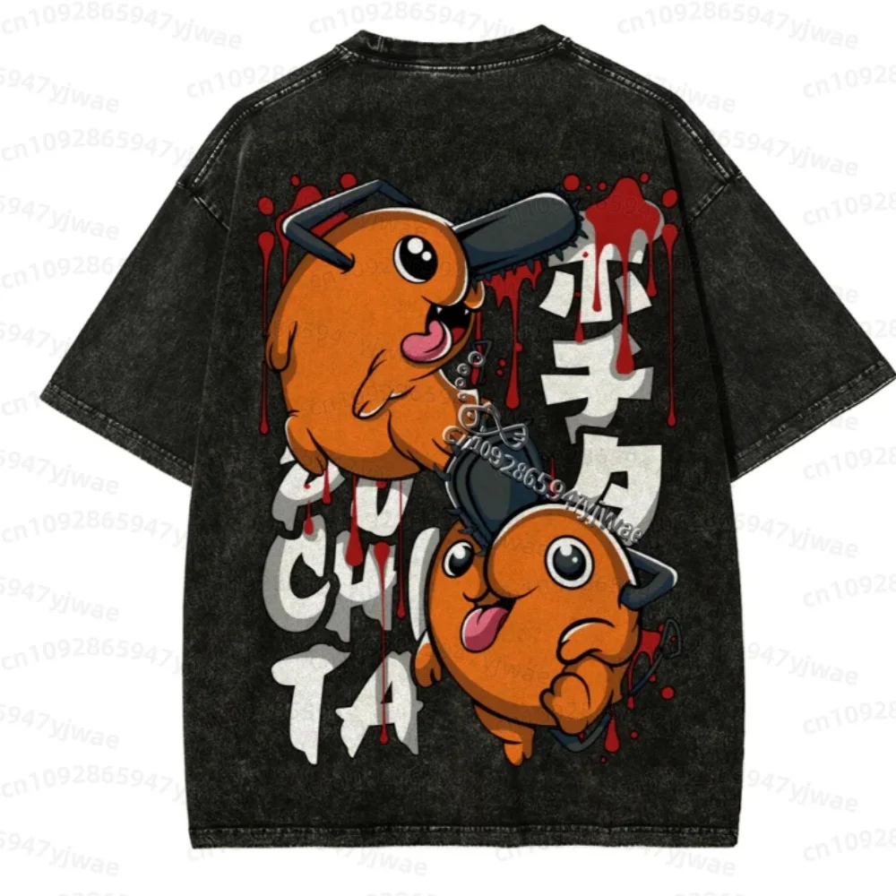 2026 Herren Sommer Gewaschenes Vintage Anime Chainsaw Man Denji Pochita Lustiges Grafik-T-Shirt Herren Kurzarm-T-Shirt Manga Herren Hoodies – Detail 9