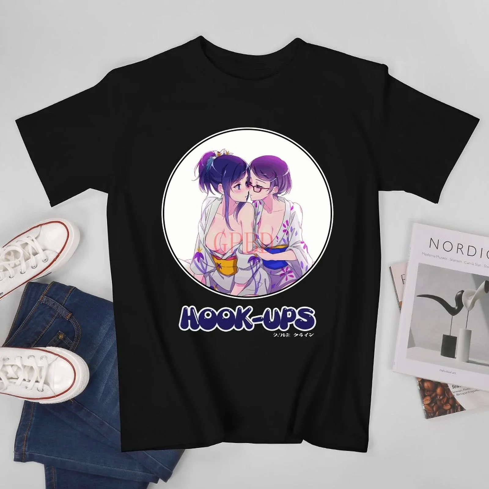 Vintage Hook-Ups Skateboard girls kimono Girls kiss japanese T shirt