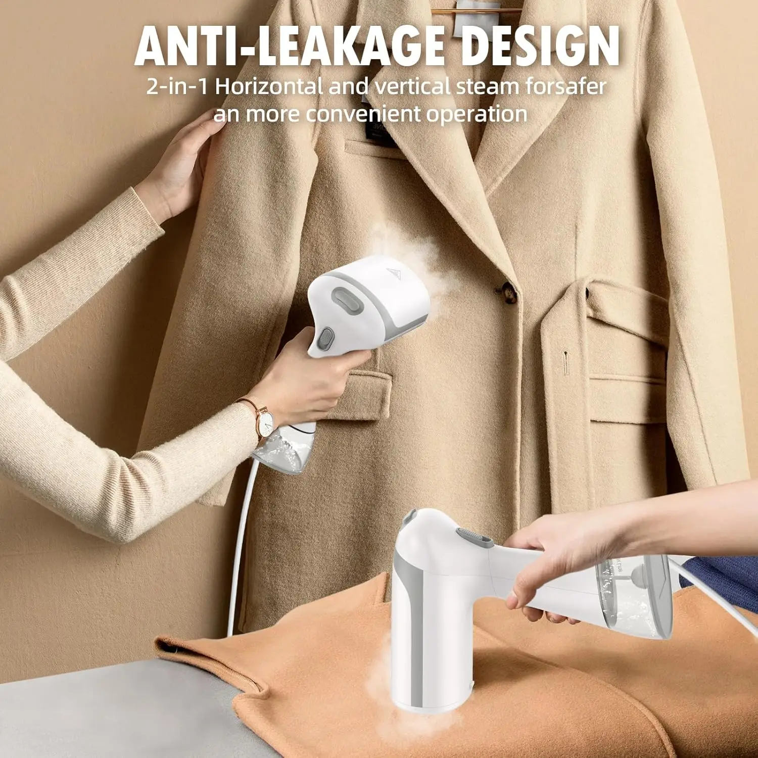 مكواة بخار للملابس مع خزان مياه قابل للإزالة 300 مل، 1500 وات، تسخين سريع لمدة 20 ثانية، مكوّاة مبللة معلقة #2