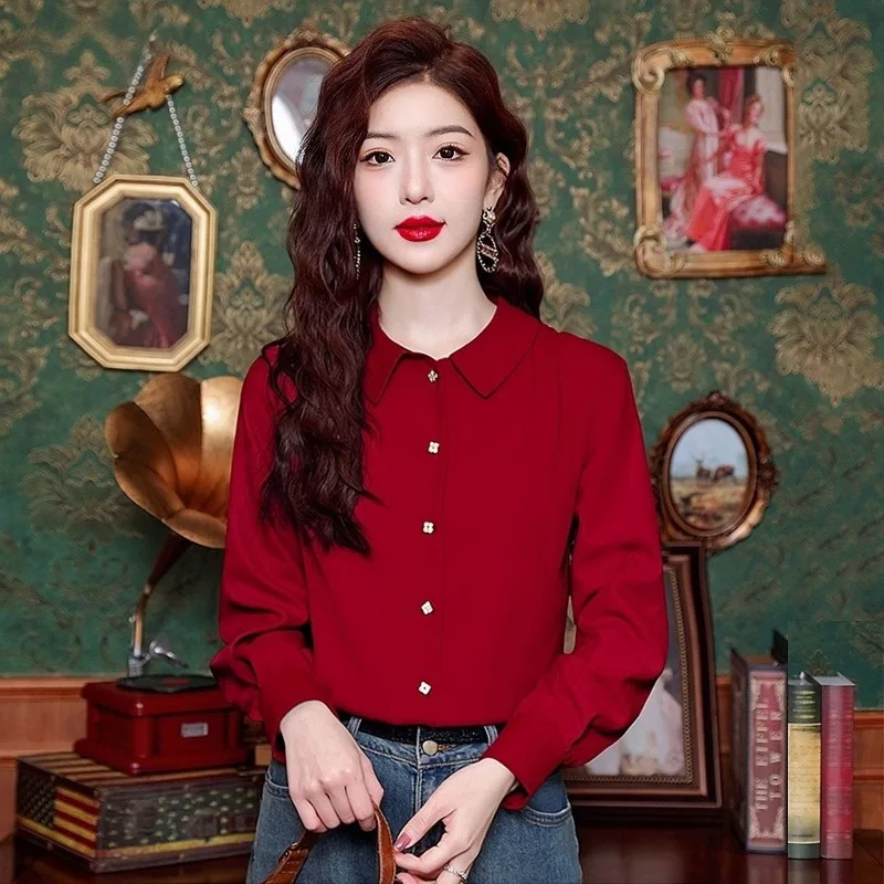 

High-end Temperament Tops for Women in Autumn Fashionable Long-sleeved Shirts High-end Solid Color Versatile Button Cardigans