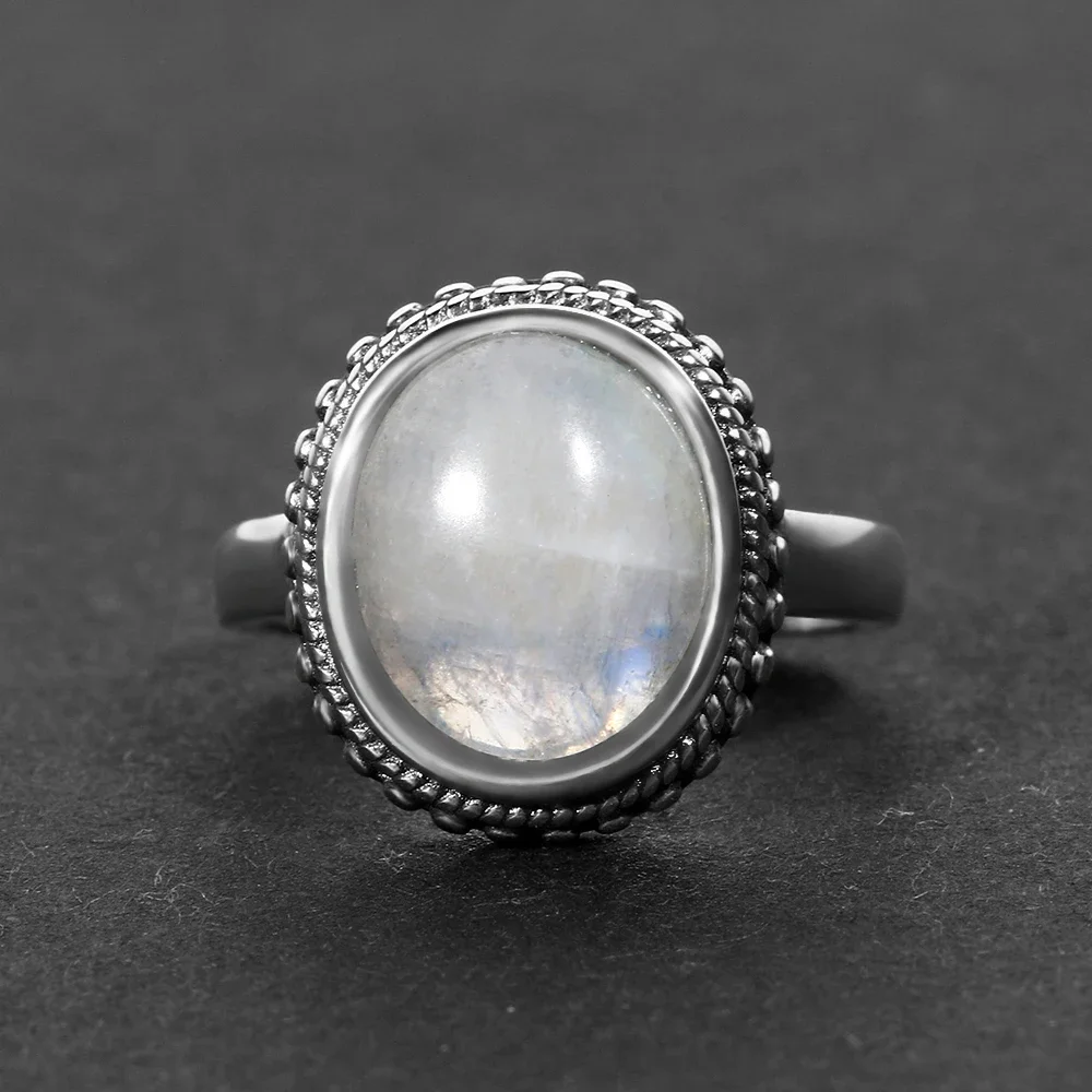 Nasiya Elegant Simple Oval Moonstone Rings For Women Girls S925 Sterling Silver Jewelry Anniversary Engagement Party Gift