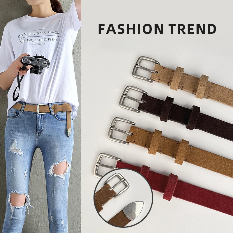 Luxury Suede Matte Leather Women's Belt with Cowhide Retro Fashion and High-end Feel Paired with Skirt and Jeans Belt