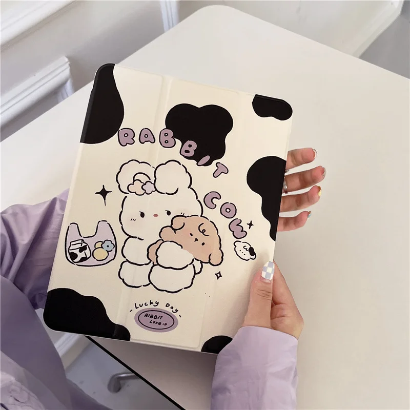 

Cute Cow Bunny Tablet Protective Cover 360Degree Rotating Suitable for iPad Pro 11in 2022 10th Generation Apple 10.2 in, 10.9 in