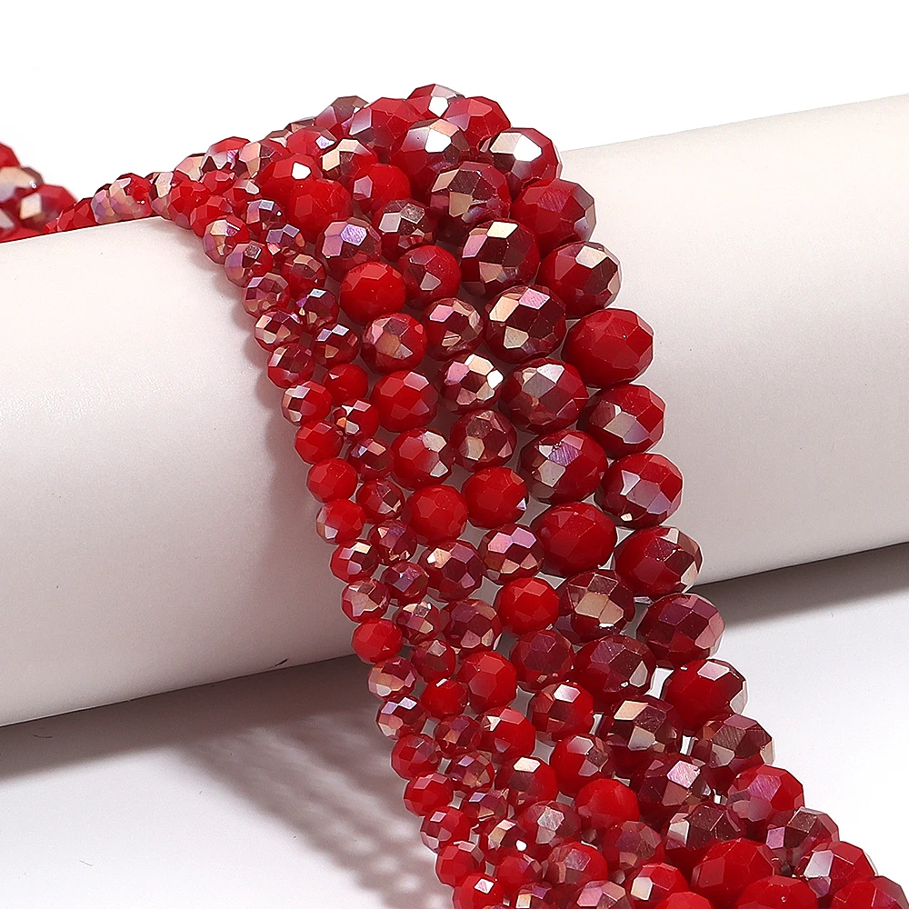 1 Strand 4/6/8mm Rondelle Faceted Crystal Beads Red AB Glass Loose Beads For Jewelry Making DIY Necklace Bracelets Accessories